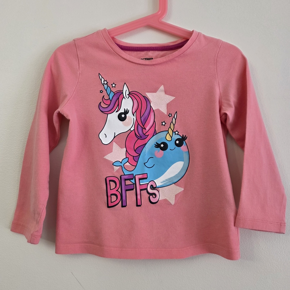 Girls Pink Unicorn & Narwhal BFFs Long Sleeve Tee - Pink